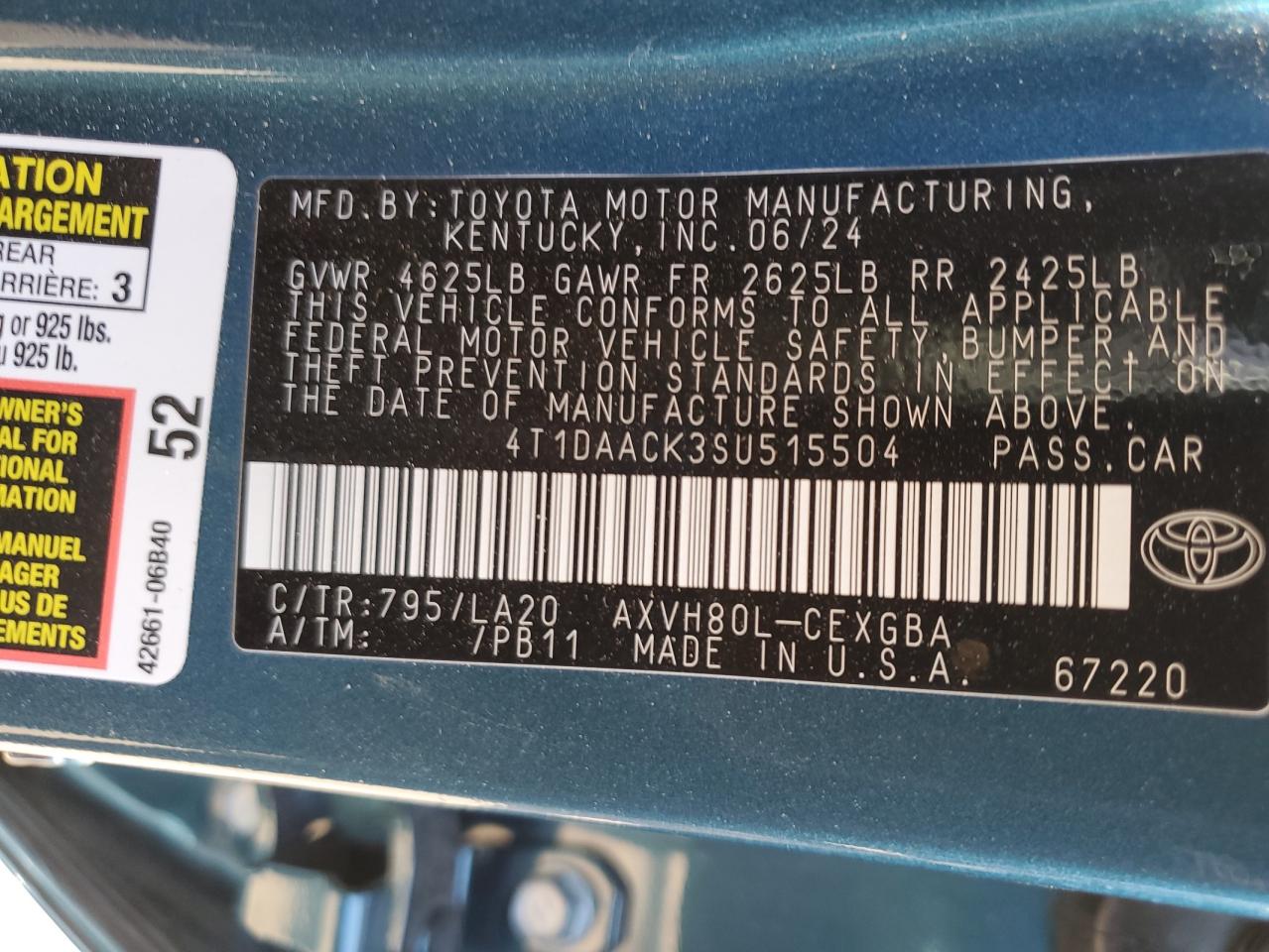 2025 Toyota Camry Xse VIN: 4T1DAACK3SU515504 Lot: 56757995