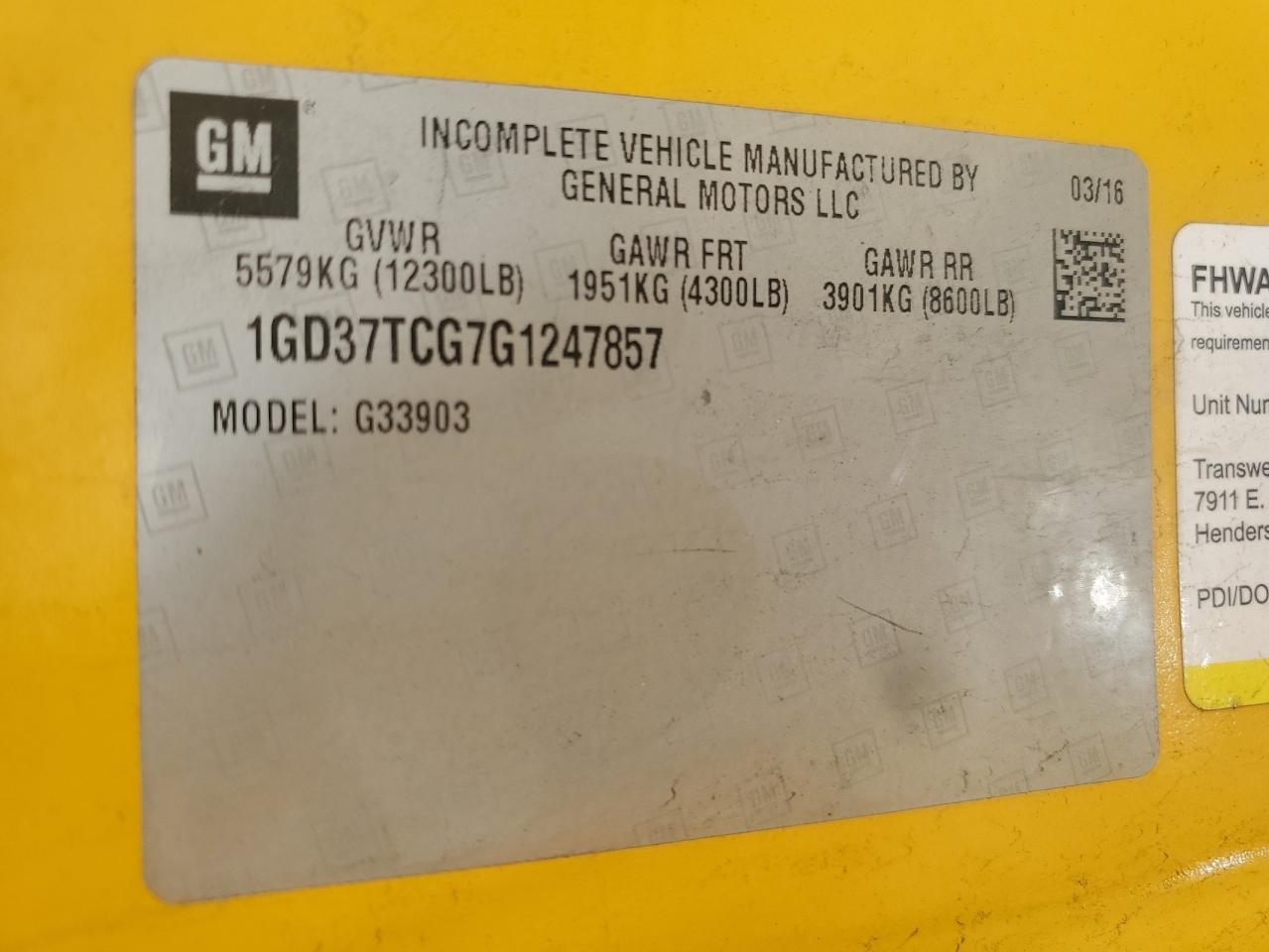 2016 GMC Savana Cutaway G3500 VIN: 1GD37TCG7G1247857 Lot: 54208005