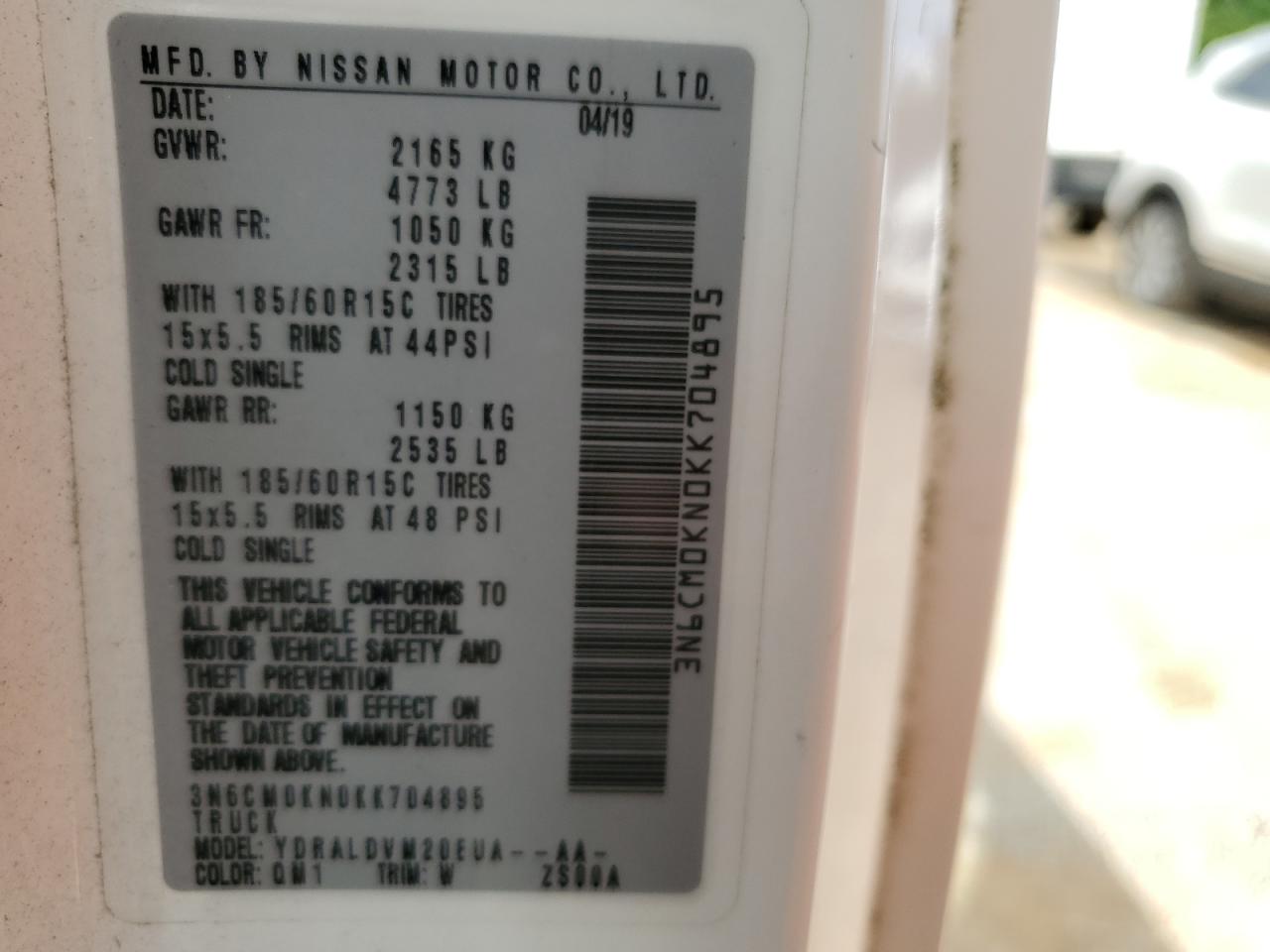 2019 Nissan Nv200 2.5S VIN: 3N6CM0KN0KK704895 Lot: 56653745