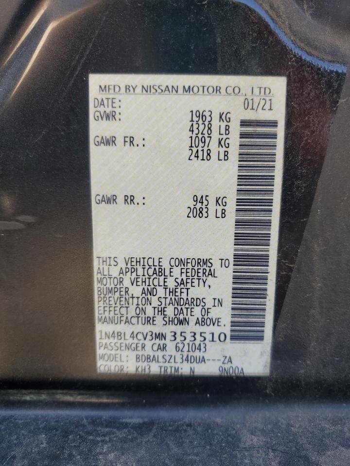 2021 Nissan Altima Sr VIN: 1N4BL4CV3MN353510 Lot: 54104515
