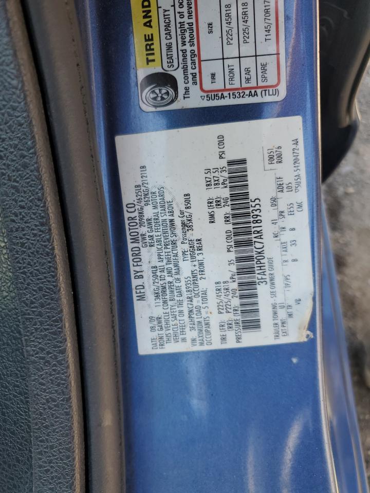 2010 Ford Fusion Sport VIN: 3FAHP0KC7AR189355 Lot: 56451135