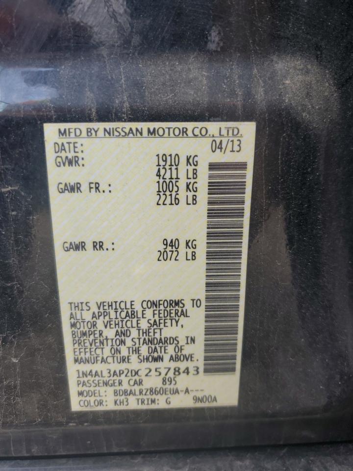 2013 Nissan Altima 2.5 VIN: 1N4AL3AP2DC257843 Lot: 58738595