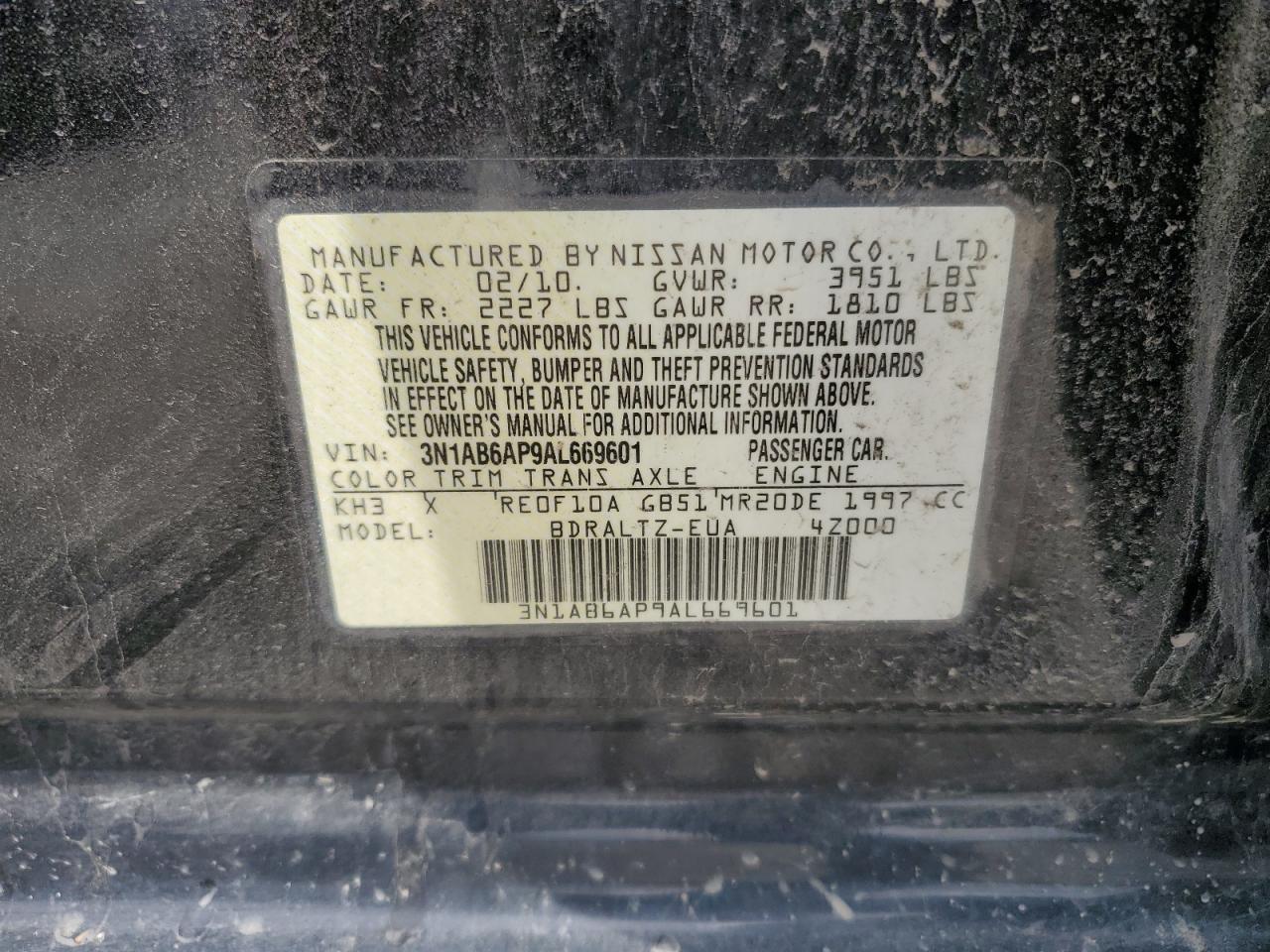 2010 Nissan Sentra 2.0 VIN: 3N1AB6AP9AL669601 Lot: 54660065