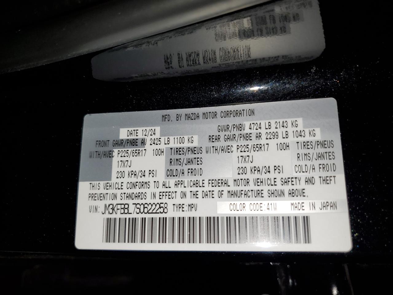2025 Mazda Cx-5 Select VIN: JM3KFBBL7S0622258 Lot: 56141785