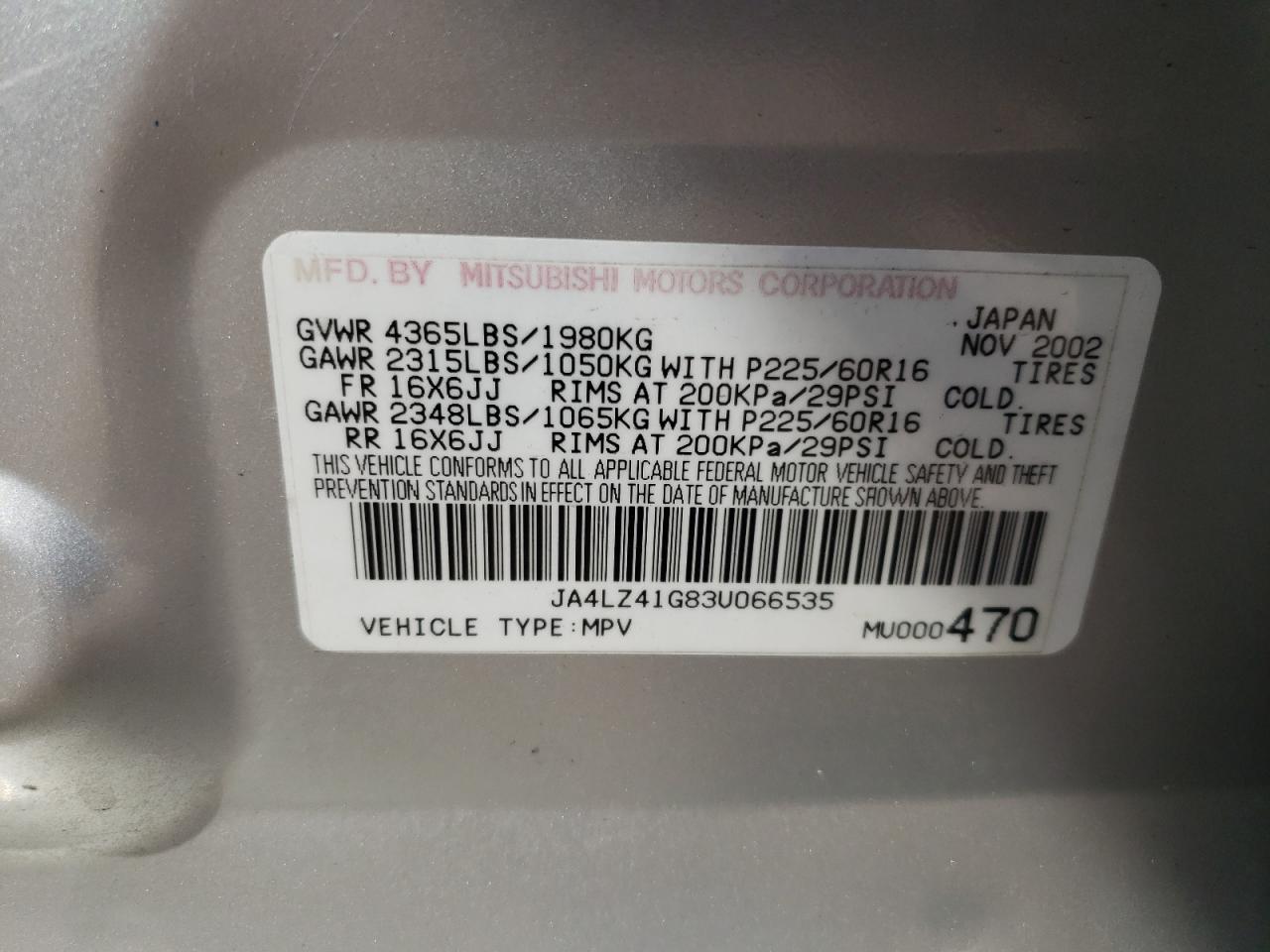 2003 Mitsubishi Outlander Xls VIN: JA4LZ41G83U066535 Lot: 54233445