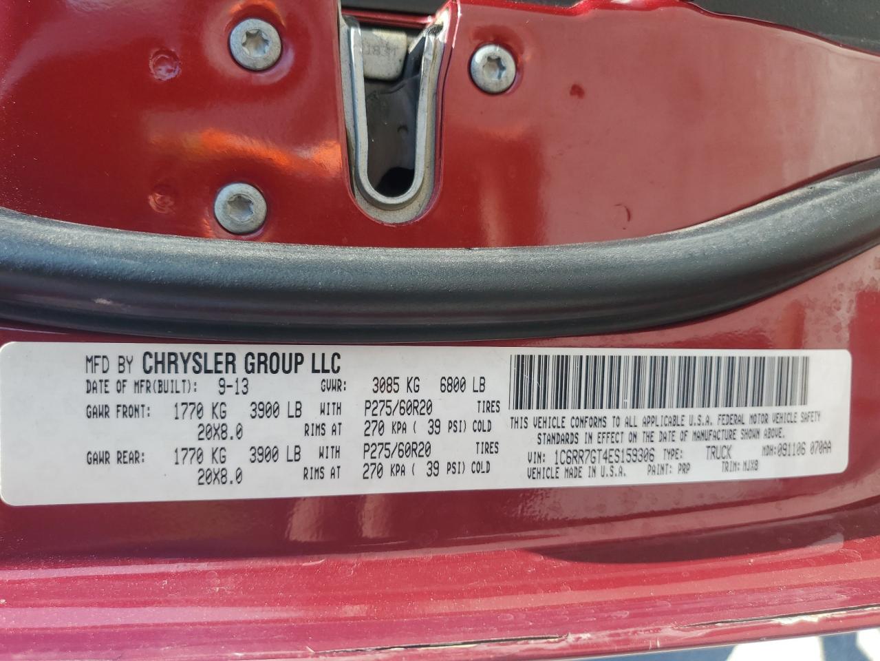 2014 Ram 1500 Slt VIN: 1C6RR7GT4ES159306 Lot: 57305455
