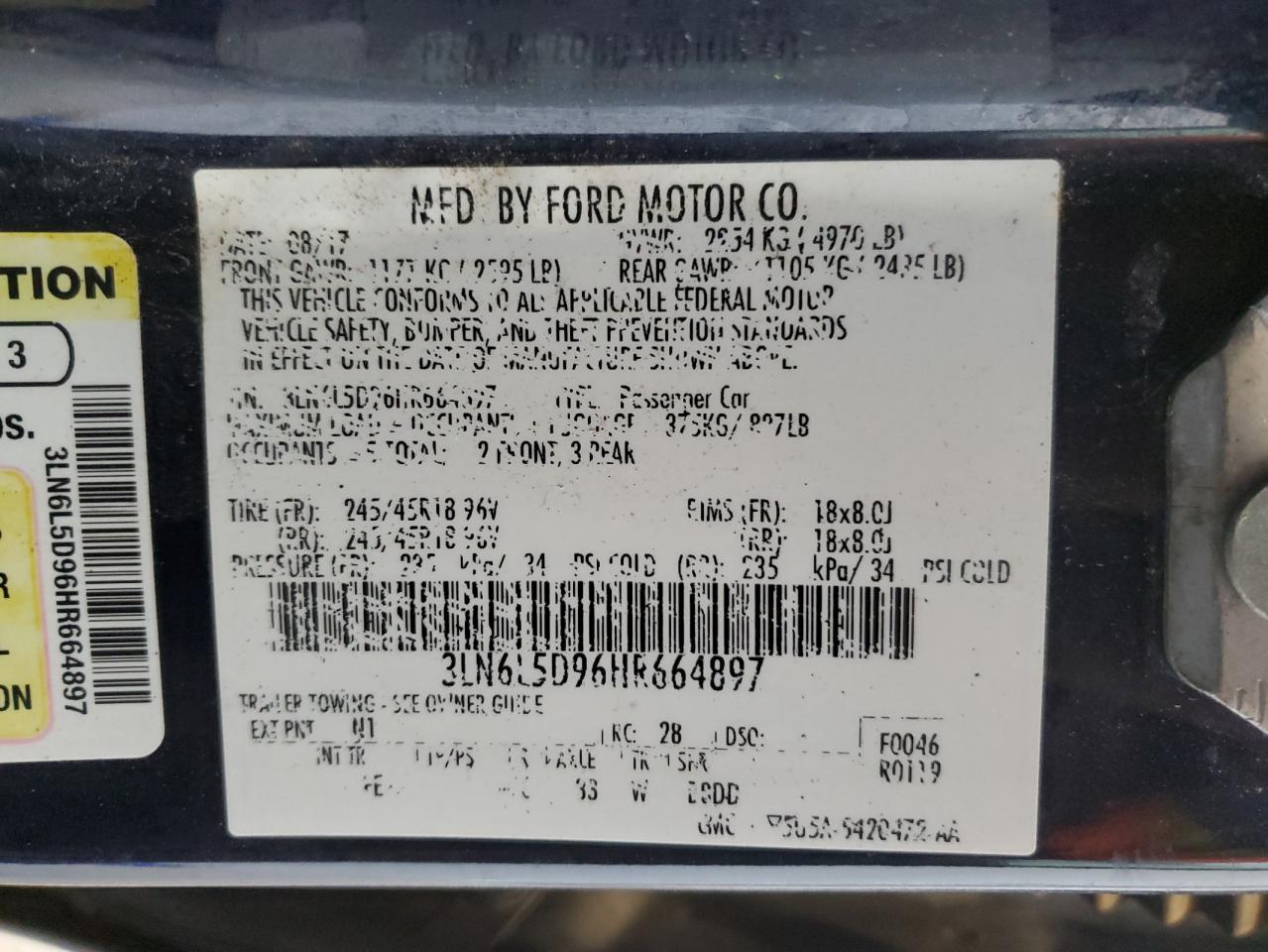2017 Lincoln Mkz Select VIN: 3LN6L5D96HR664897 Lot: 56030825