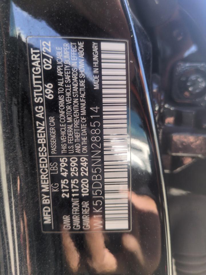 2022 Mercedes-Benz Cla 45 Amg VIN: W1K5J5DB5NN288514 Lot: 57250385