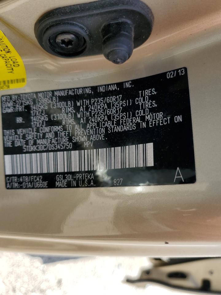 2013 Toyota Sienna Le VIN: 5TDKK3DC7DS345750 Lot: 56458125