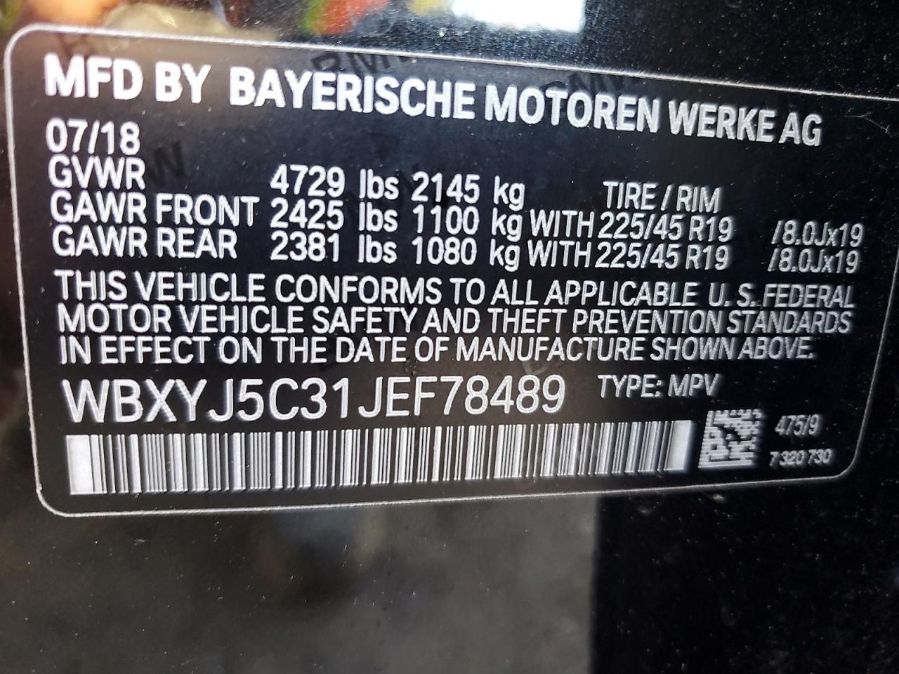 2018 BMW X2 xDrive28I VIN: WBXYJ5C31JEF78489 Lot: 56519905