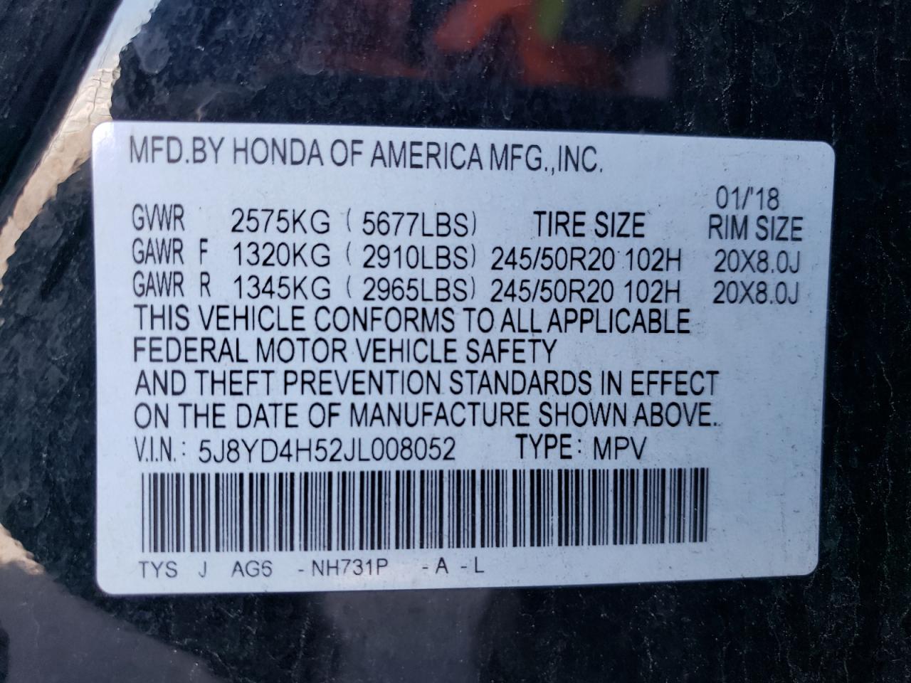 2018 Acura Mdx Technology VIN: 5J8YD4H52JL008052 Lot: 57111075