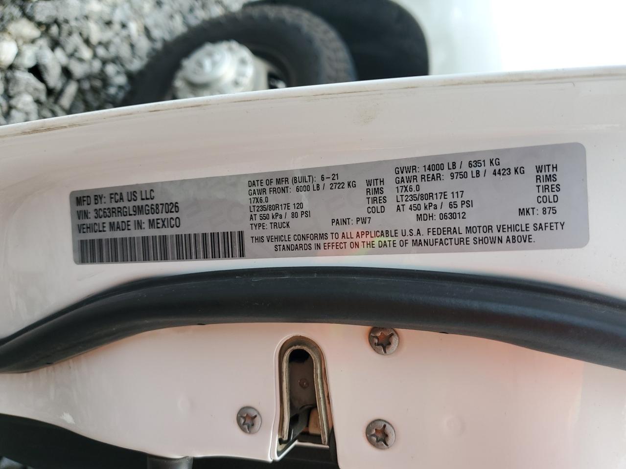 2021 Ram 3500 Tradesman VIN: 3C63RRGL9MG687026 Lot: 57524505