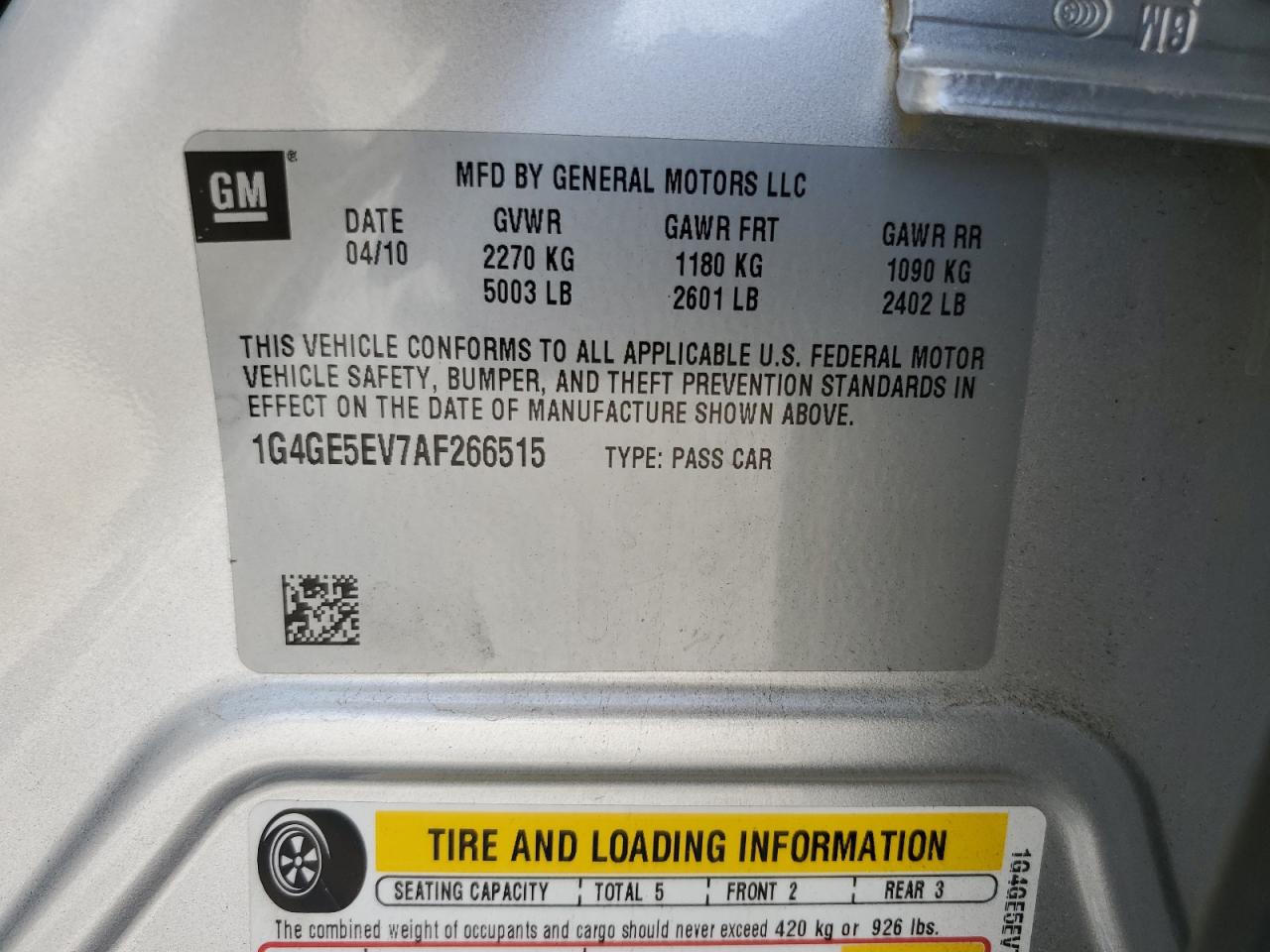 2010 Buick Lacrosse Cxs VIN: 1G4GE5EV7AF266515 Lot: 57091655