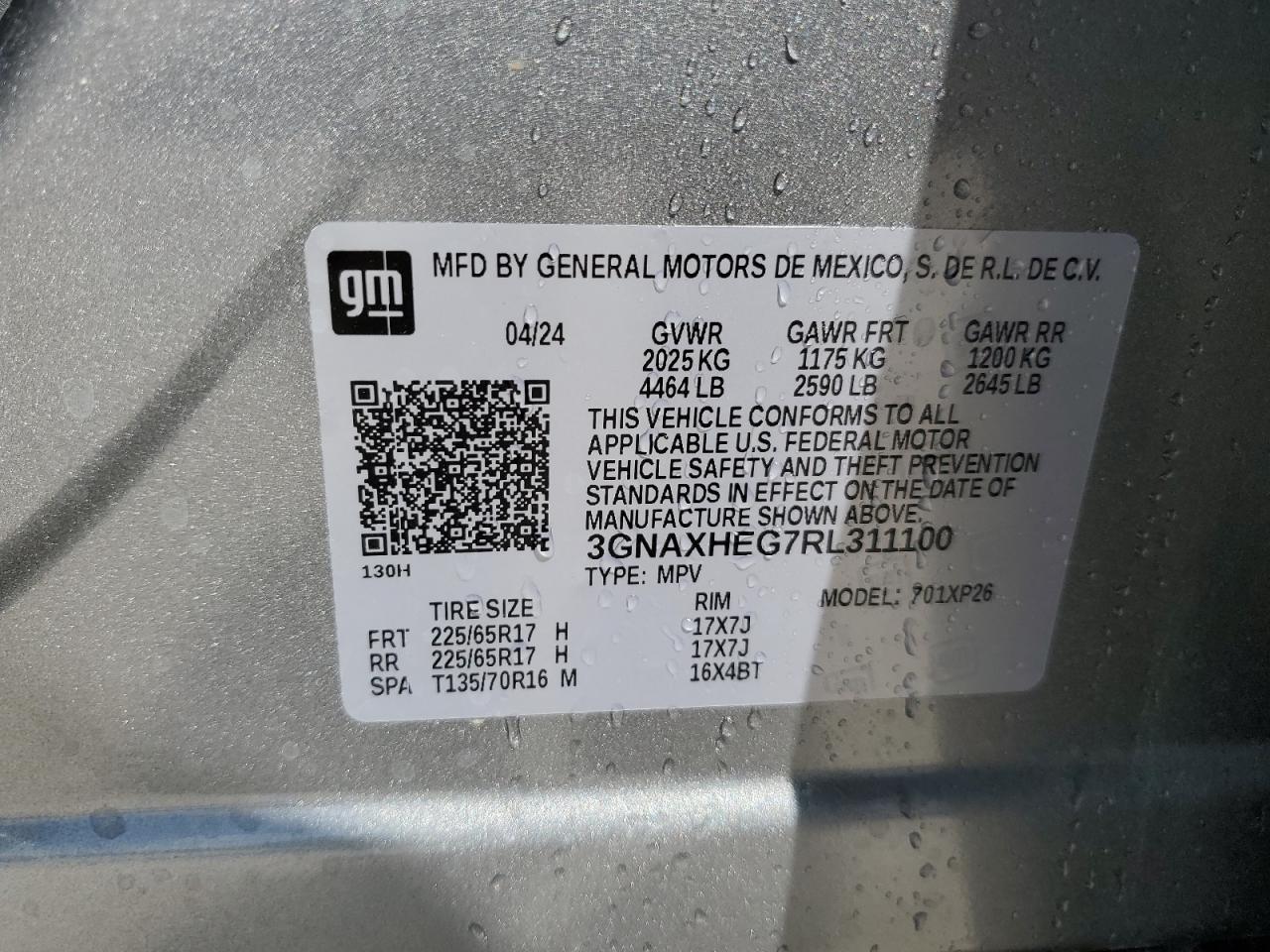 2024 Chevrolet Equinox Ls VIN: 3GNAXHEG7RL311100 Lot: 58632115