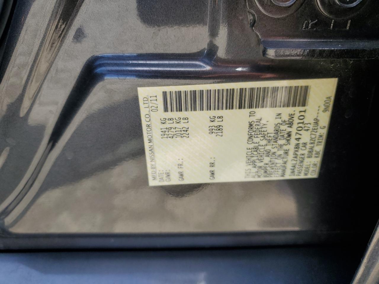 2011 Nissan Altima Base VIN: 1N4AL2APXBN470101 Lot: 56658805