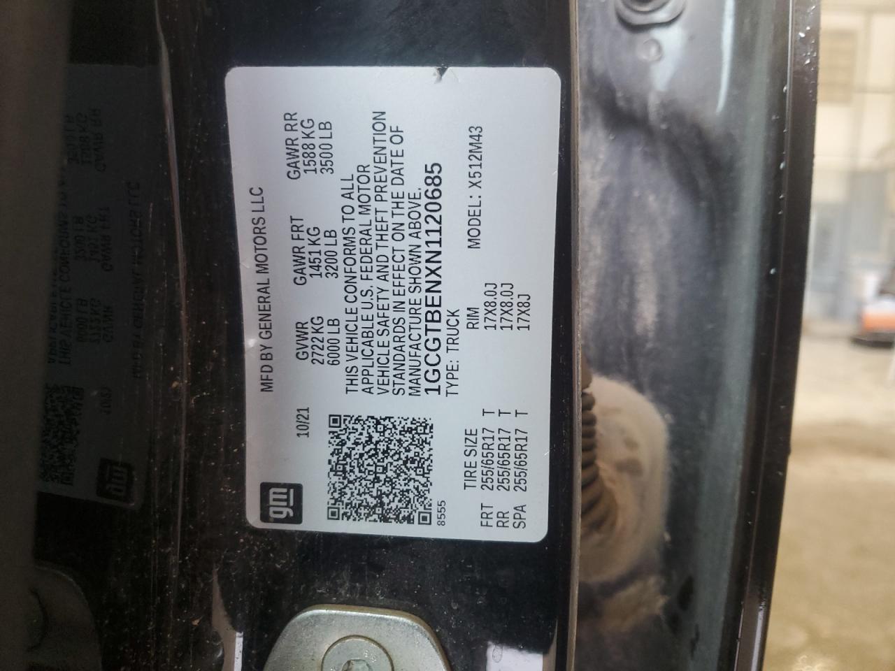 2022 Chevrolet Colorado VIN: 1GCGTBENXN1120685 Lot: 56067785