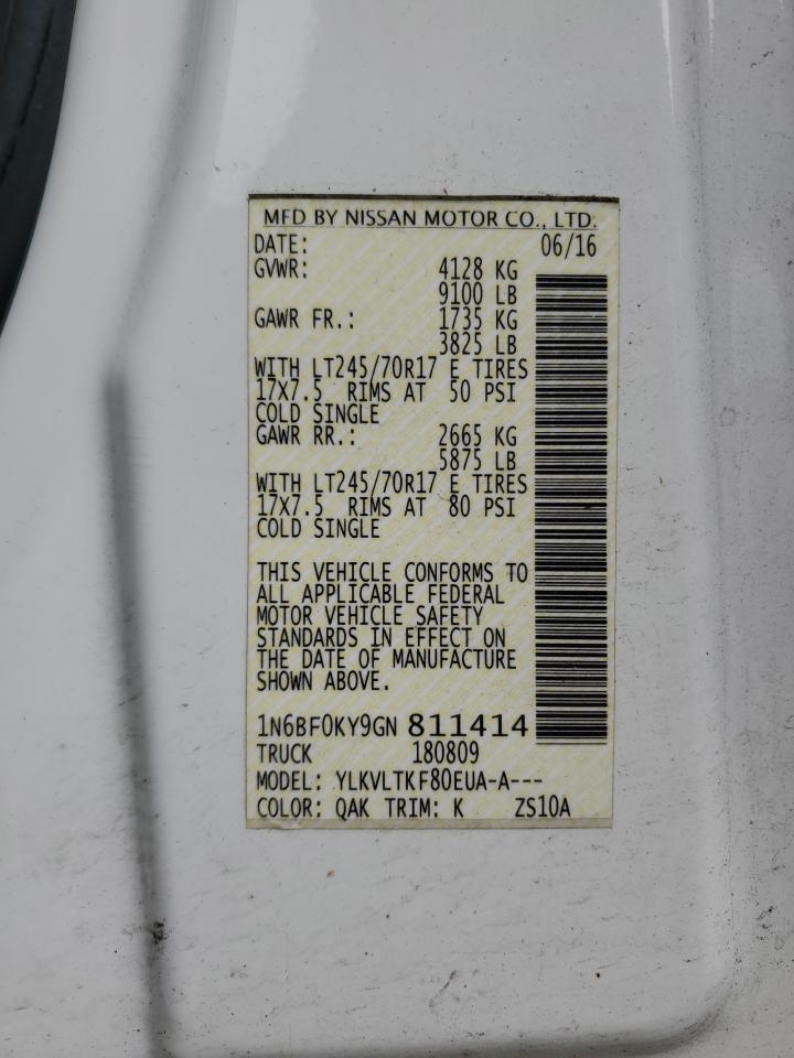 2016 Nissan Nv 1500 S VIN: 1N6BF0KY9GN811414 Lot: 56348225