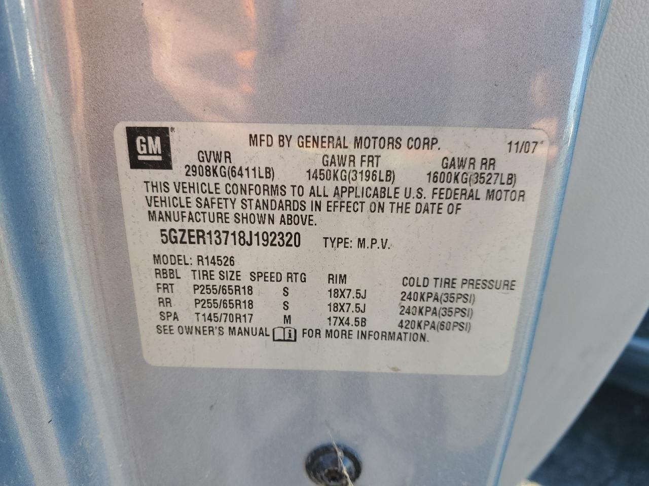 2008 Saturn Outlook Xe VIN: 5GZER13718J192320 Lot: 56766925