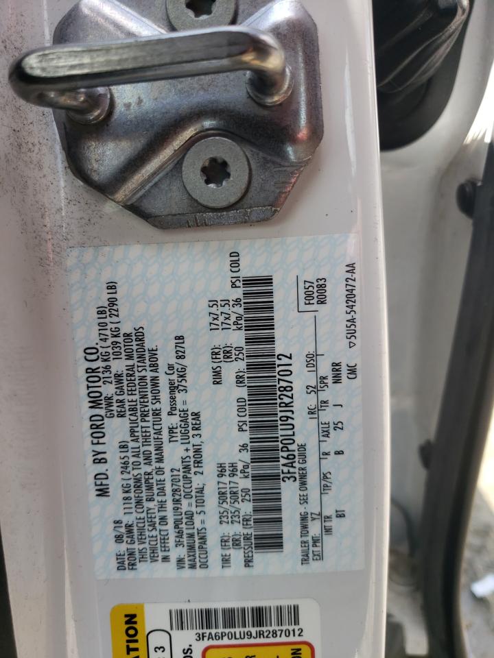 2018 Ford Fusion Se Hybrid VIN: 3FA6P0LU9JR287012 Lot: 58989595