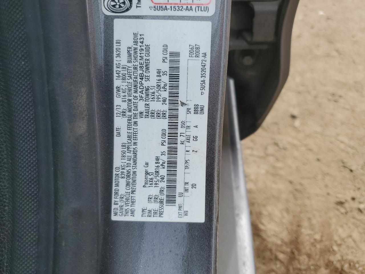 2014 Ford Fiesta Se VIN: 3FADP4BJ8EM191431 Lot: 56736215