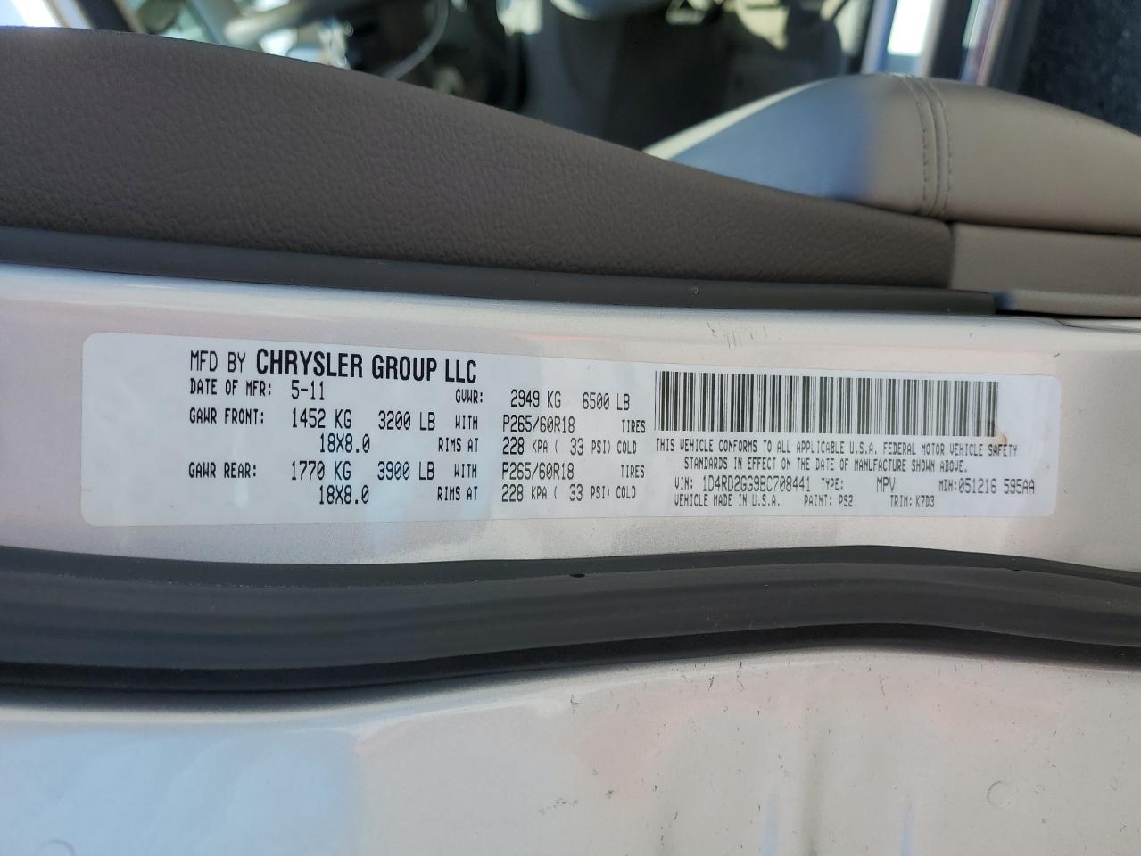 2011 Dodge Durango Express VIN: 1D4RD2GG9BC708441 Lot: 57522625