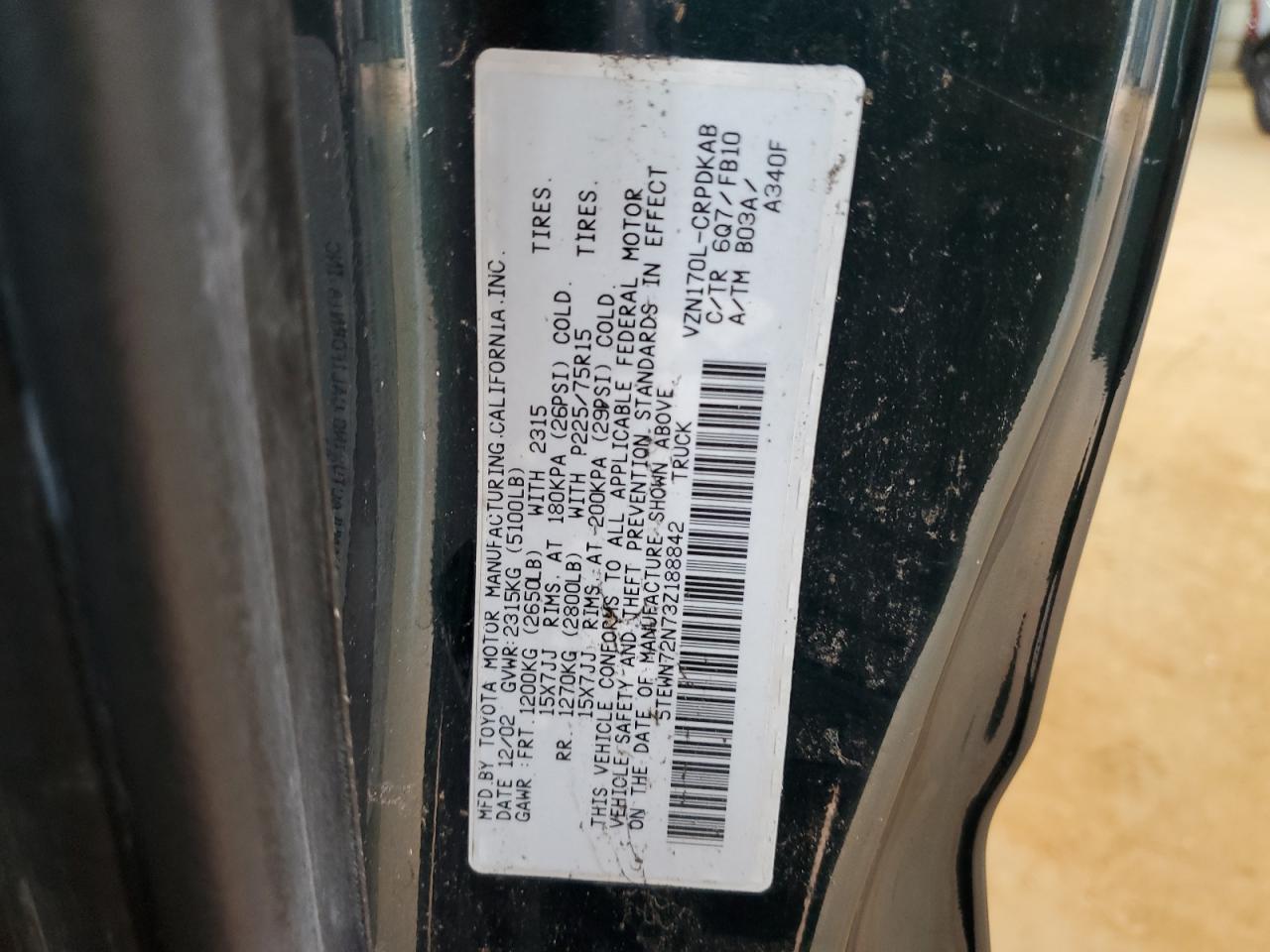 2003 Toyota Tacoma Xtracab VIN: 5TEWN72N73Z188842 Lot: 57415275