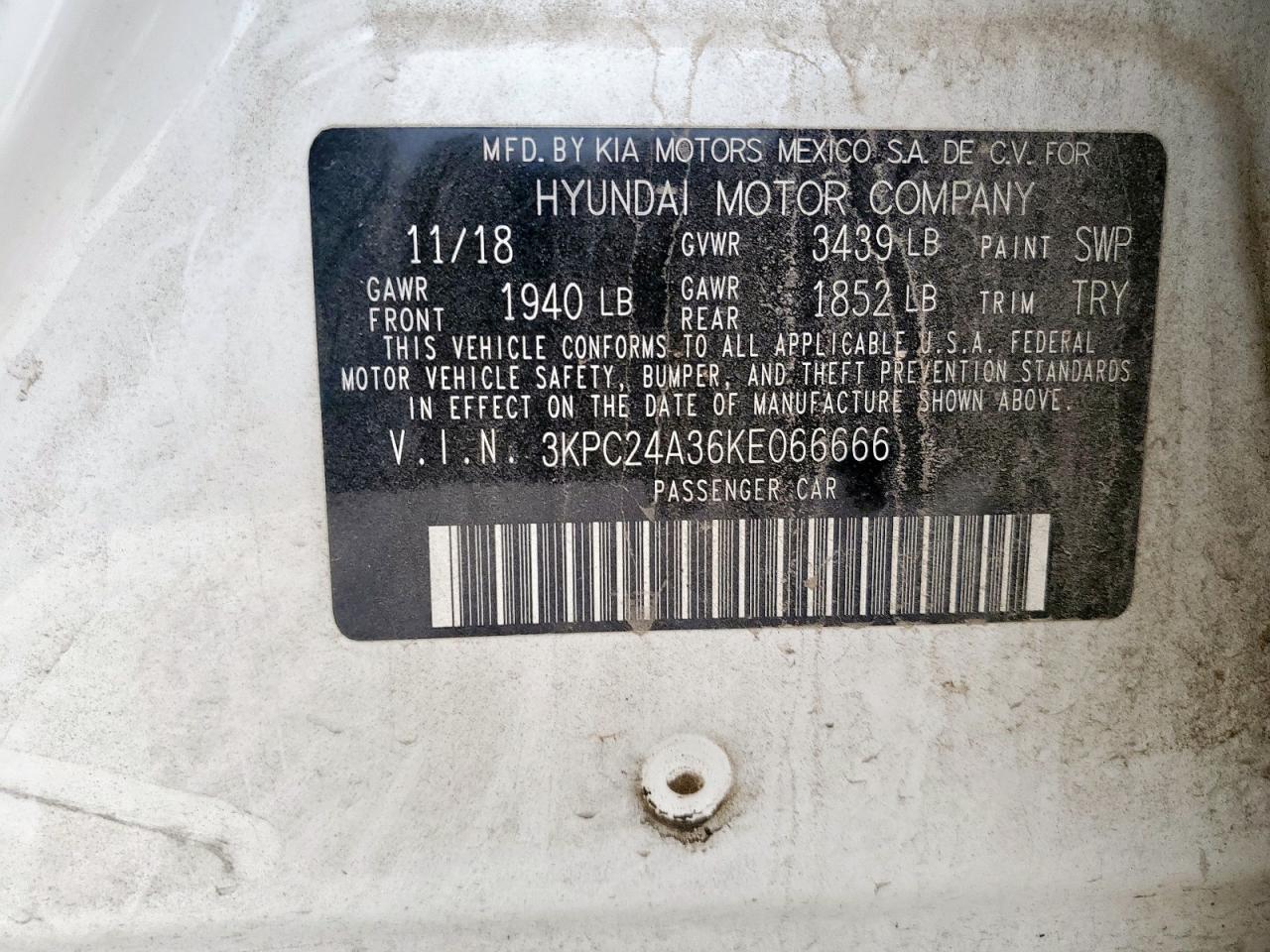 2019 Hyundai Accent Se VIN: 3KPC24A36KE066666 Lot: 57275195