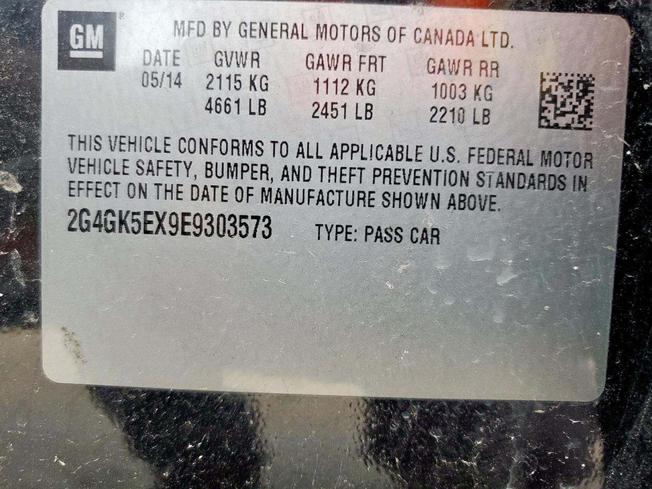2014 Buick Regal VIN: 2G4GK5EX9E9303573 Lot: 59186795