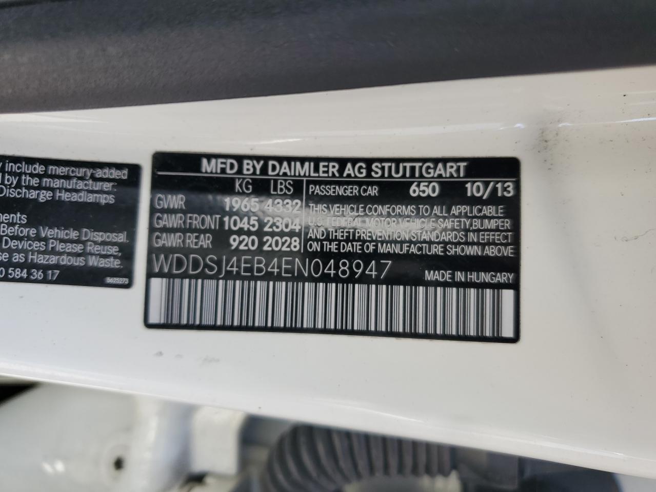 2014 Mercedes-Benz Cla 250 VIN: WDDSJ4EB4EN048947 Lot: 55165865