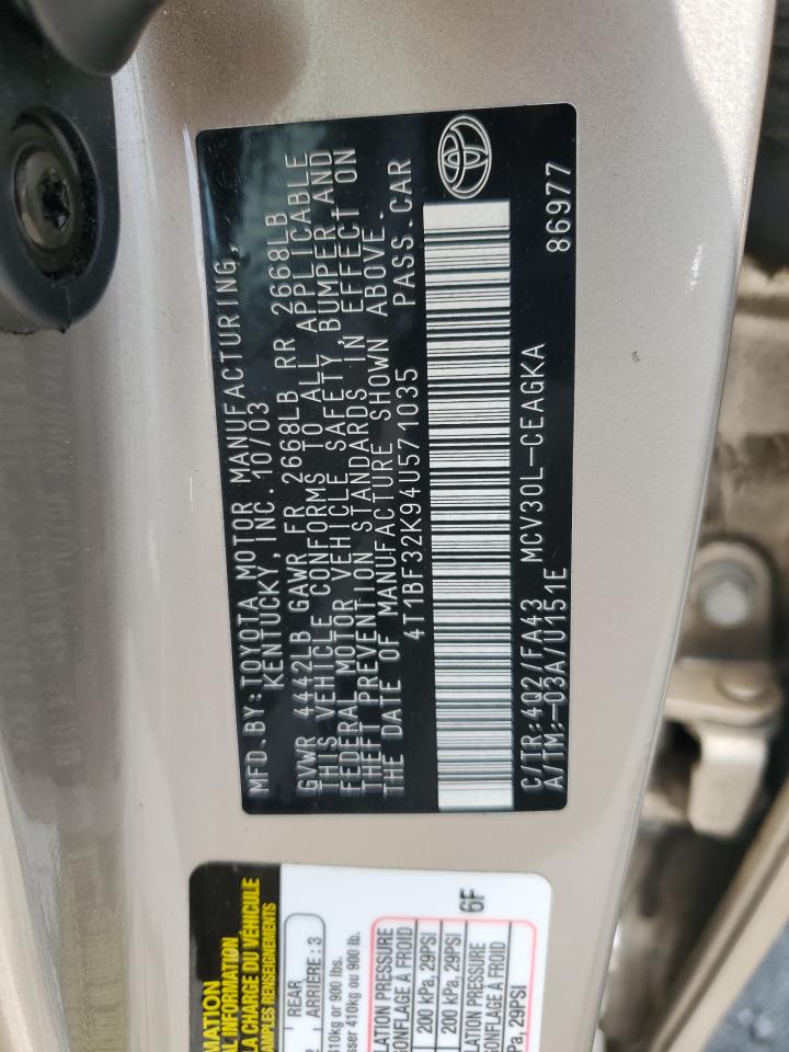2004 Toyota Camry Le VIN: 4T1BF32K94U571035 Lot: 56749935