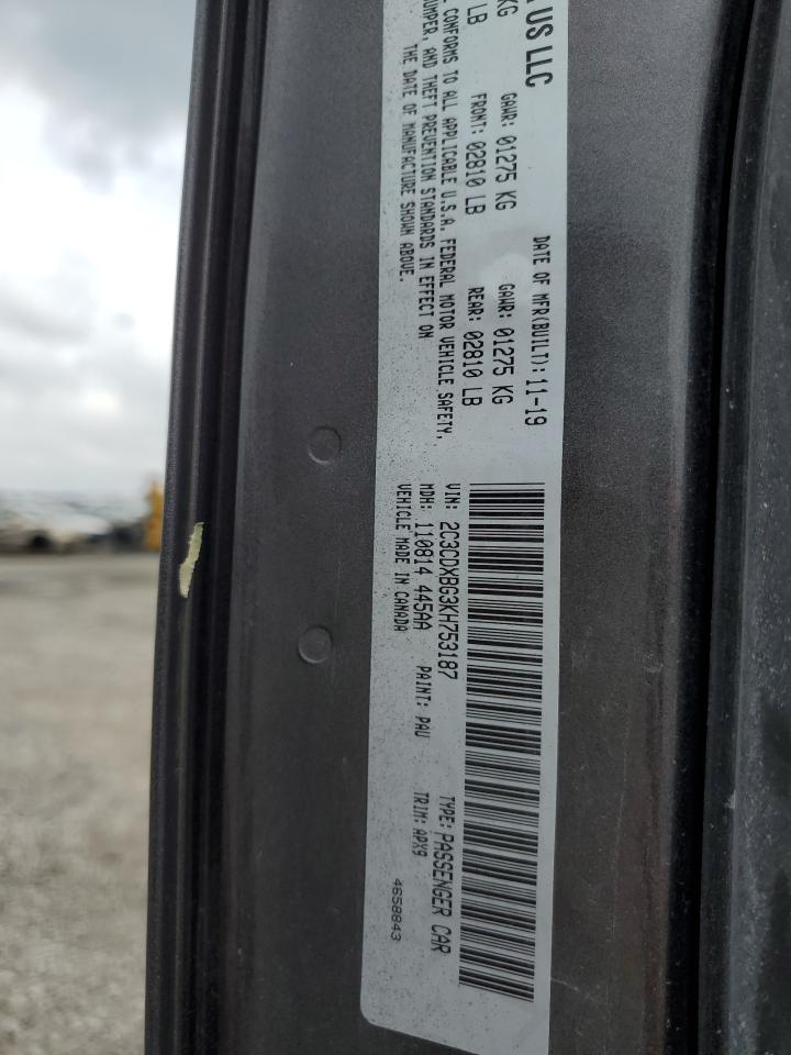 2019 Dodge Charger Sxt VIN: 2C3CDXBG3KH753187 Lot: 57328895