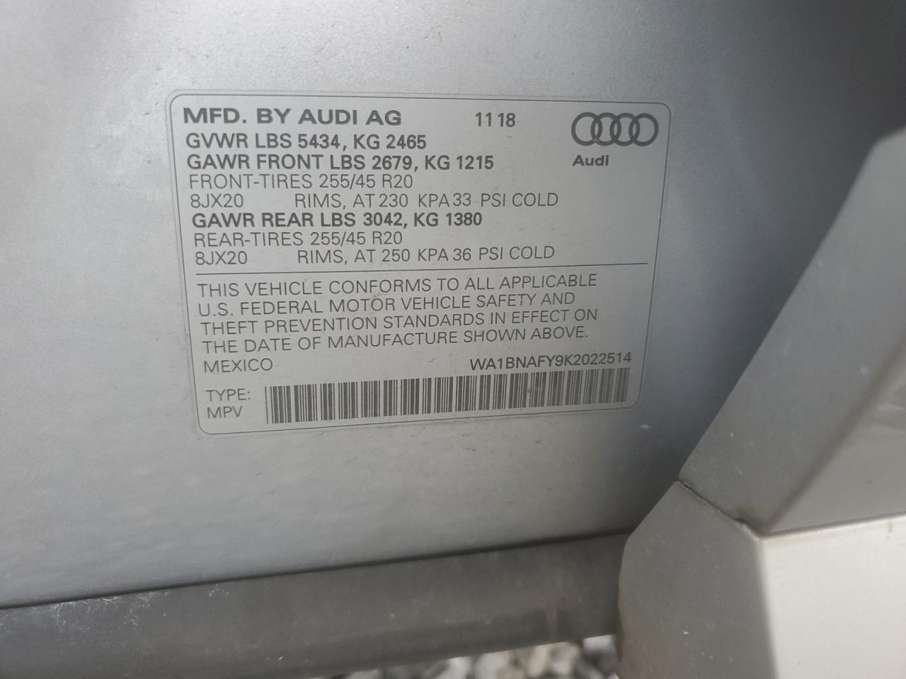 2019 Audi Q5 Premium Plus VIN: WA1BNAFY9K2022514 Lot: 56928455