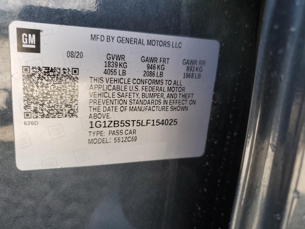 2020 Chevrolet Malibu Ls VIN: 1G1ZB5ST5LF154025 Lot: 55271455