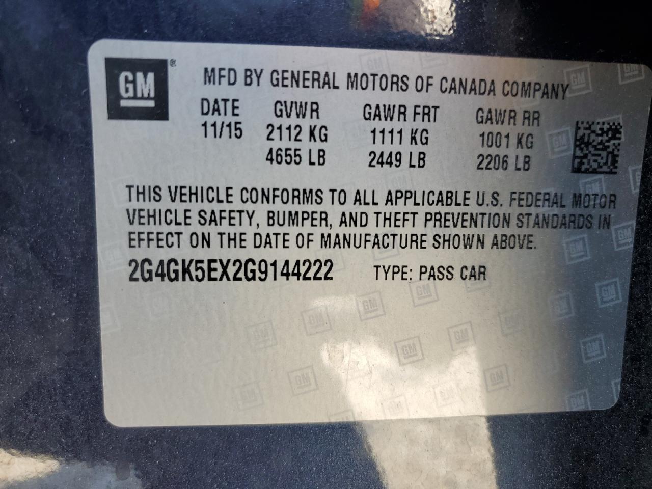 2016 Buick Regal VIN: 2G4GK5EX2G9144222 Lot: 56710455