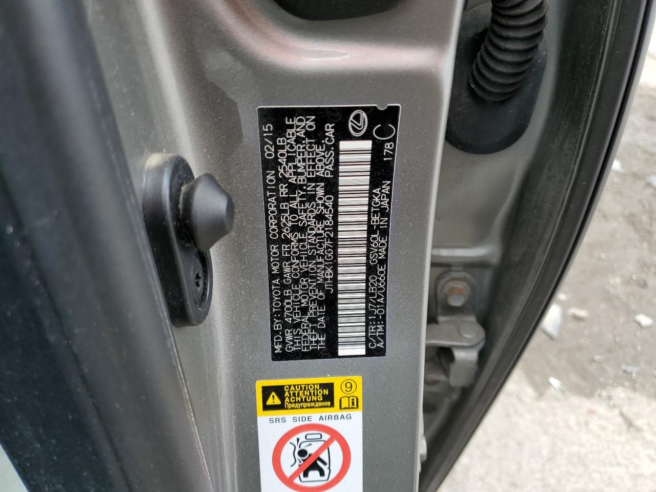 2015 Lexus Es 350 VIN: JTHBK1GG7F2184540 Lot: 57869165