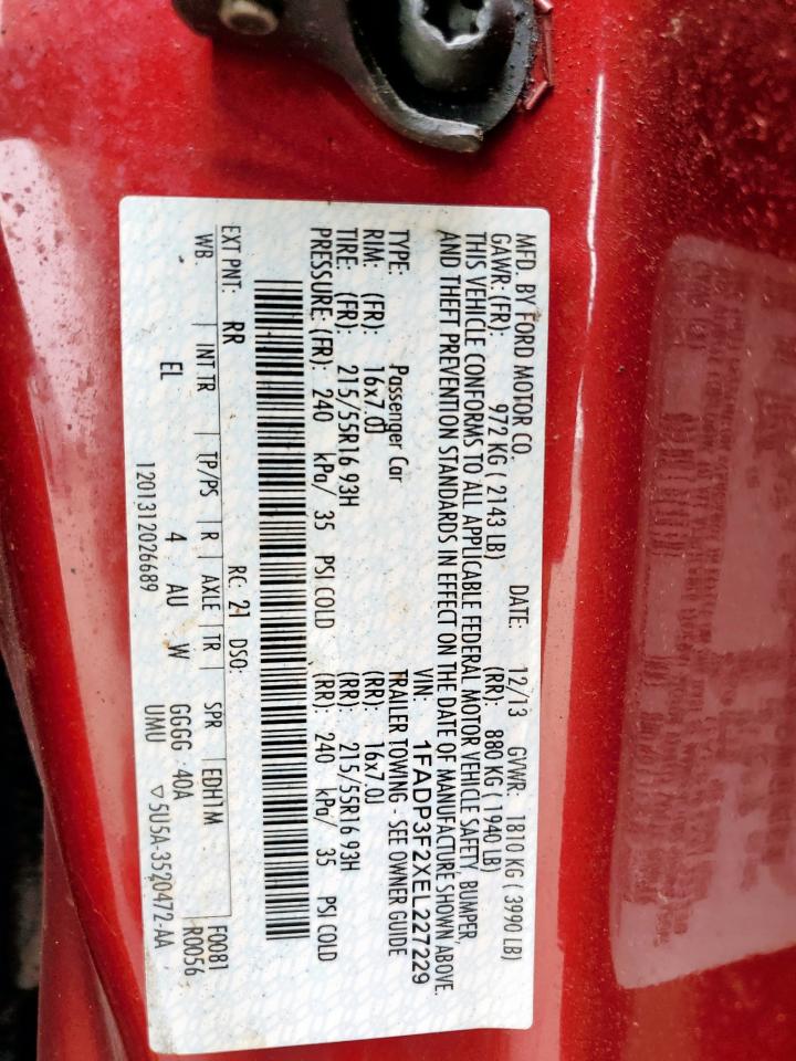 2014 Ford Focus Se VIN: 1FADP3F2XEL227229 Lot: 56669805
