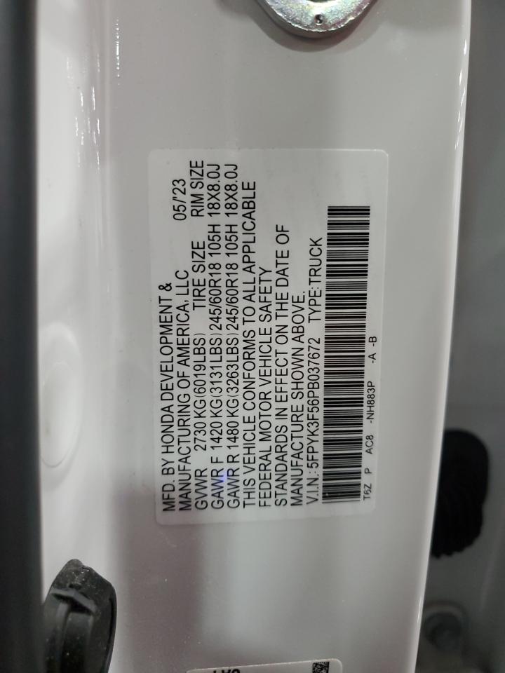 2023 Honda Ridgeline Rtl VIN: 5FPYK3F56PB037672 Lot: 56315435