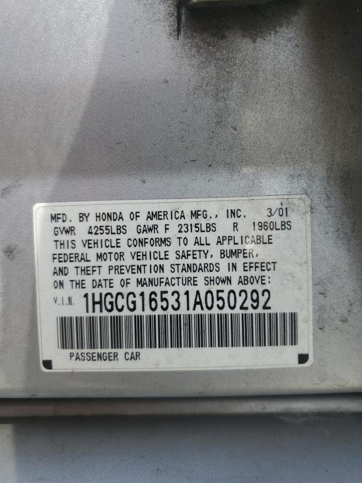 2001 Honda Accord Ex VIN: 1HGCG16531A050292 Lot: 56946235