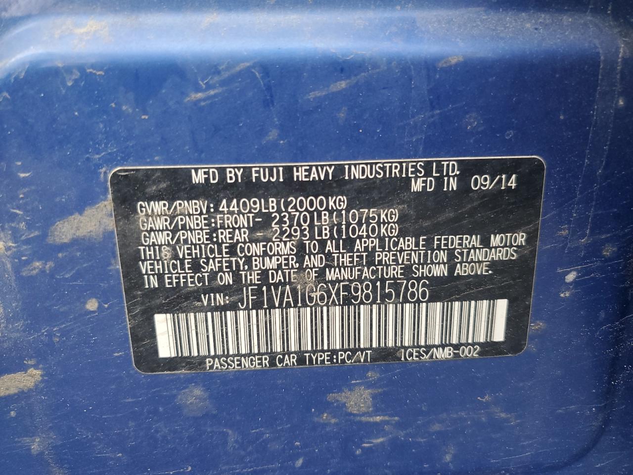 2015 Subaru Wrx Limited VIN: JF1VA1G6XF9815786 Lot: 56646635