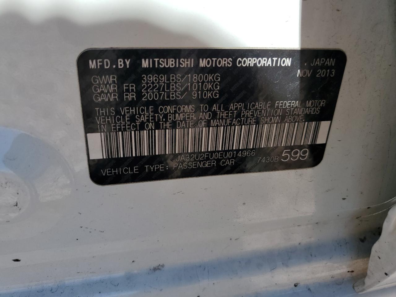 2014 Mitsubishi Lancer Es/Es Sport VIN: JA32U2FU0EU014966 Lot: 56427515
