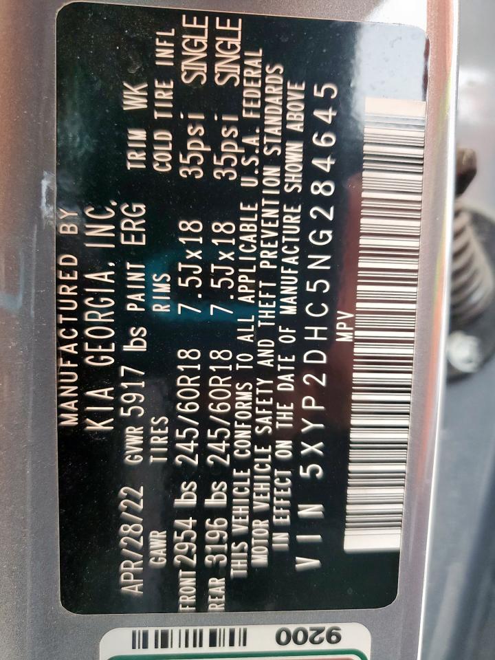 2022 Kia Telluride Lx VIN: 5XYP2DHC5NG284645 Lot: 57147955