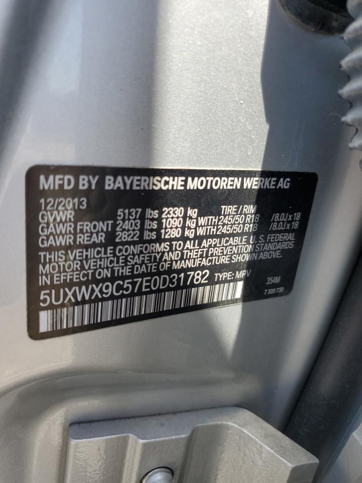 2014 BMW X3 xDrive28I VIN: 5UXWX9C57E0D31782 Lot: 57131355