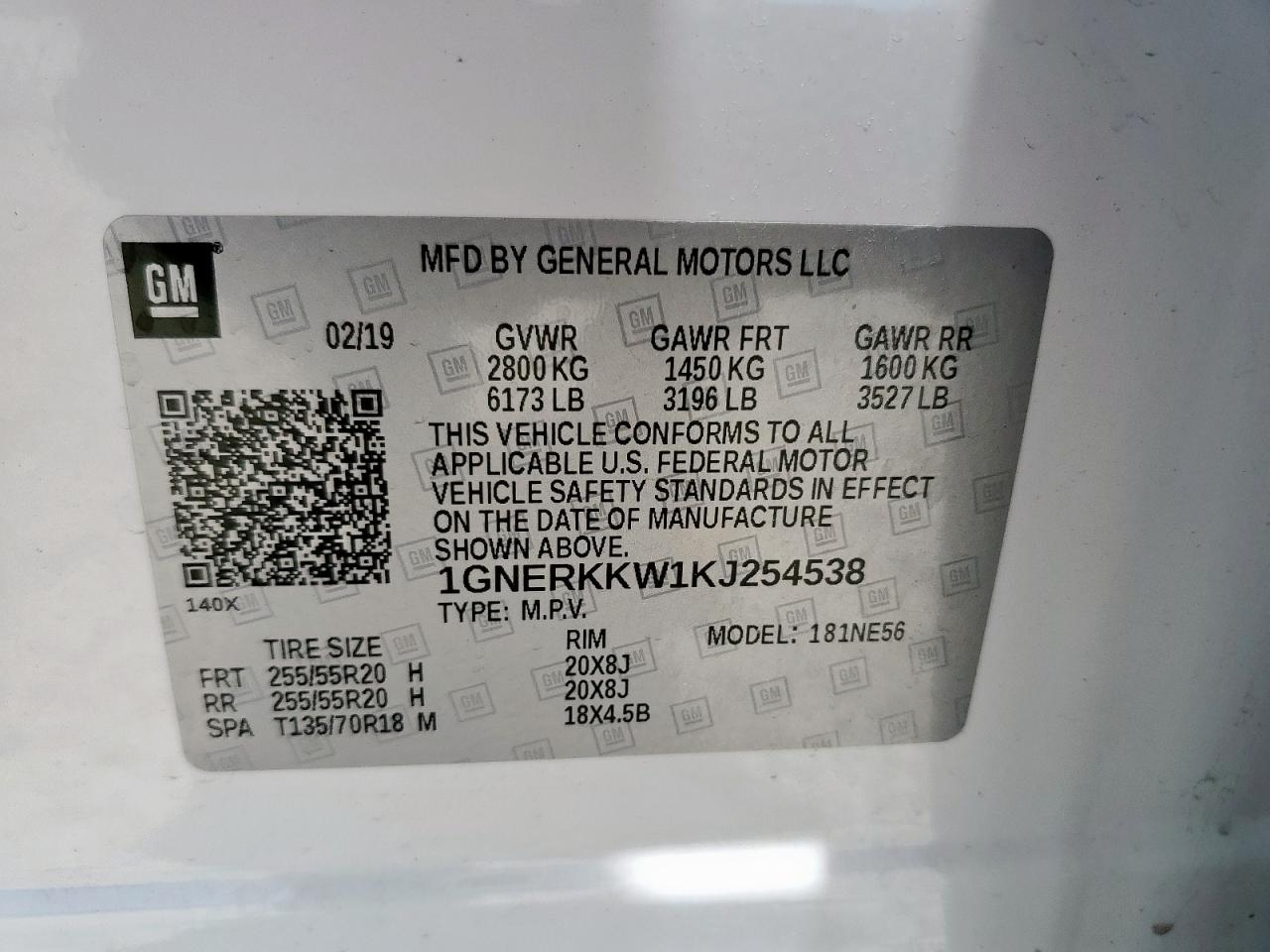 2019 Chevrolet Traverse Premier VIN: 1GNERKKW1KJ254538 Lot: 55424455