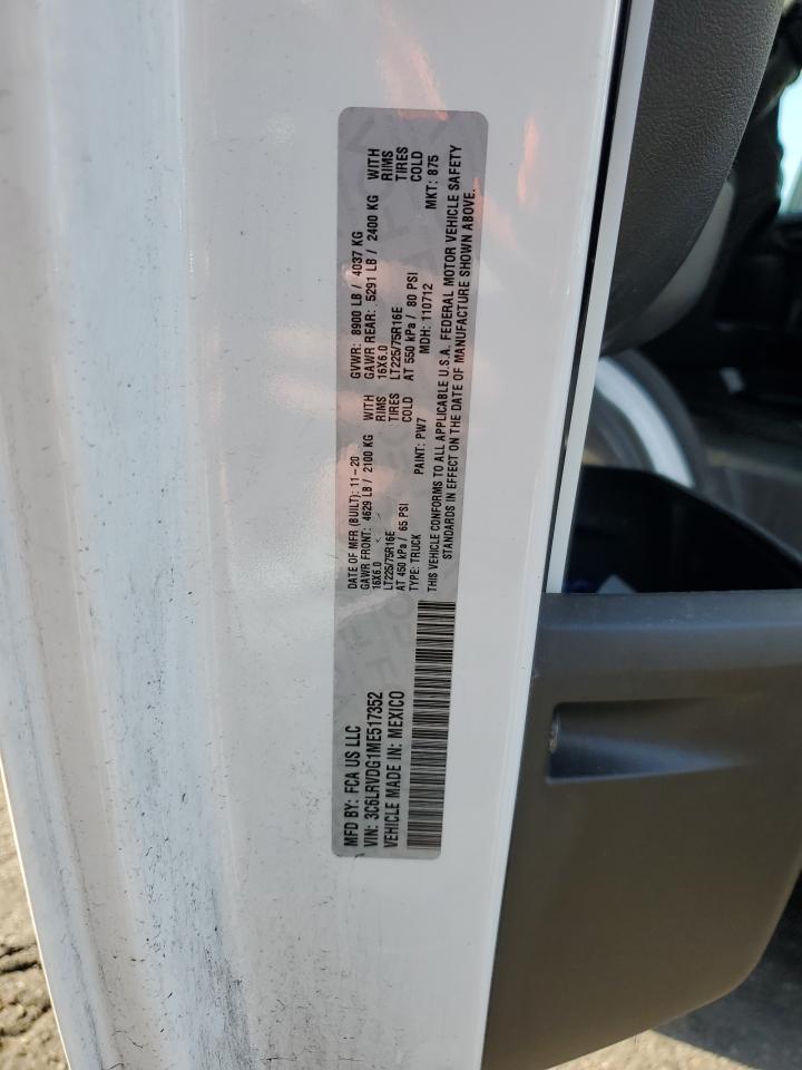 2021 Ram Promaster 2500 2500 High VIN: 3C6LRVDG1ME517352 Lot: 56576965