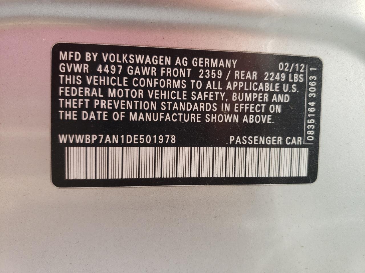 2013 Volkswagen Cc Sport VIN: WVWBP7AN1DE501978 Lot: 56401385