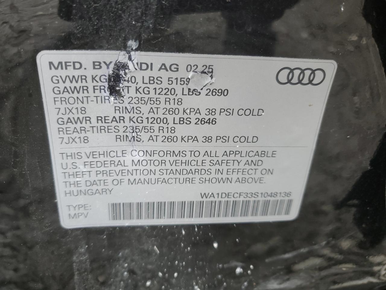 2025 Audi Q3 Premium S Line 45 VIN: WA1DECF33S1048136 Lot: 57408265
