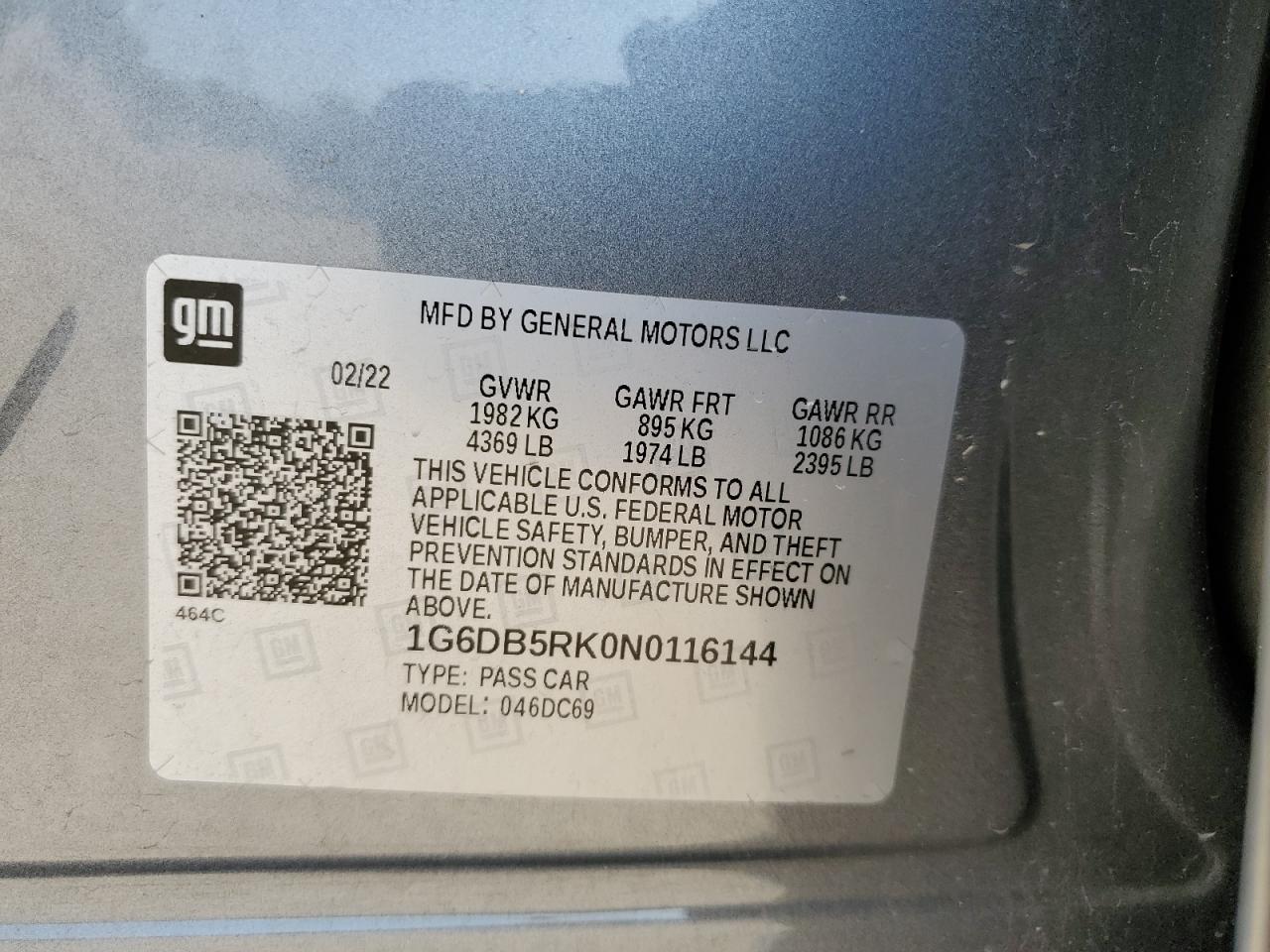 2022 Cadillac Ct4 Premium Luxury VIN: 1G6DB5RK0N0116144 Lot: 56120125