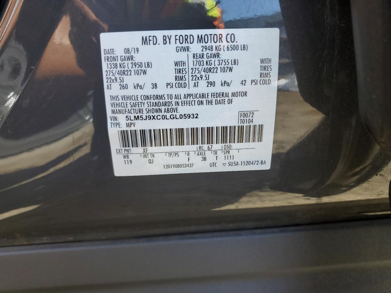 2020 Lincoln Aviator Black Label VIN: 5LM5J9XC0LGL05932 Lot: 56694605
