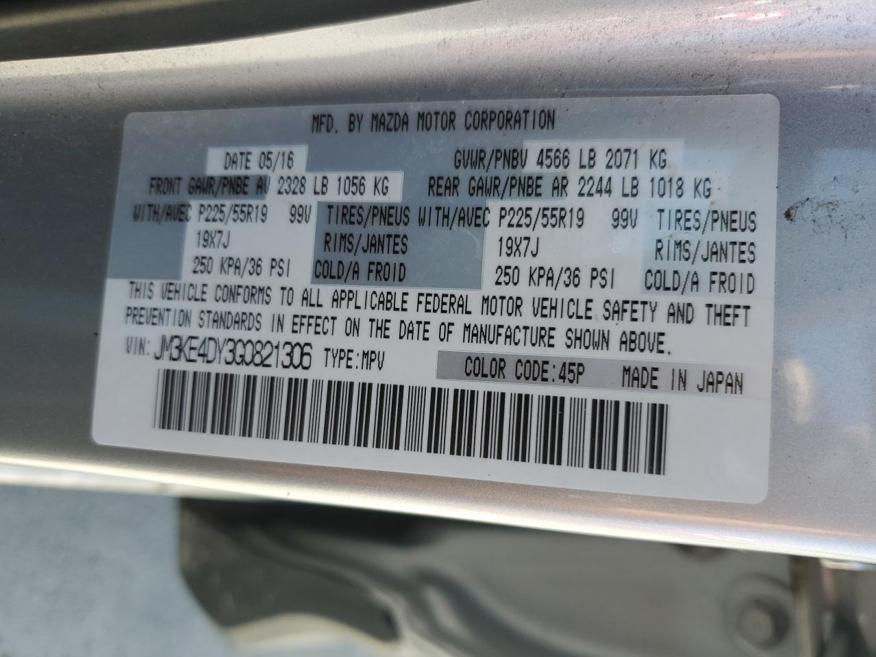 2016 Mazda Cx-5 Gt VIN: JM3KE4DY3G0821306 Lot: 57178395