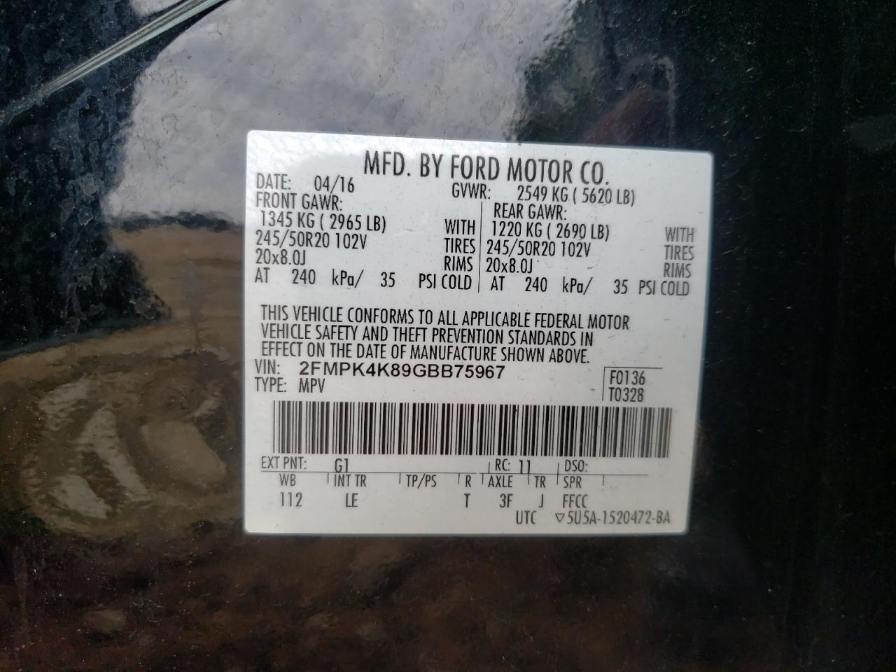 2016 Ford Edge Titanium VIN: 2FMPK4K89GBB75967 Lot: 56366285